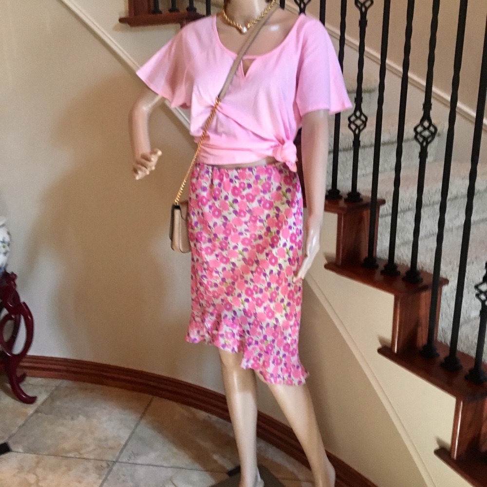 Pink floral lined ruffle skirt